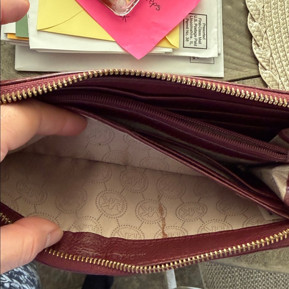 Michael Kors Maroon Leather Wallet with Gold Accents ~ MK - Picture 12 of 15